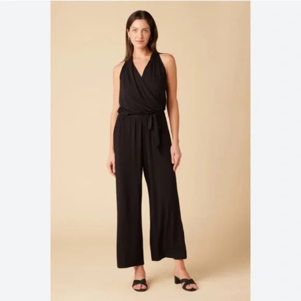 Amour Vert Agnes Dream Knit Jumpsuit  in black Made In USA